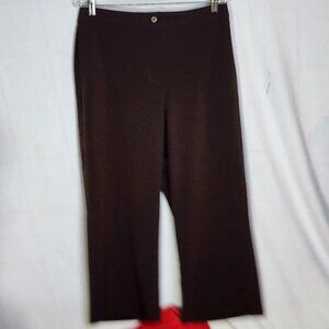 Zenergy Brown Poly Span Button Elastic Waist Flat Front Capri Pants Chico 2 US L